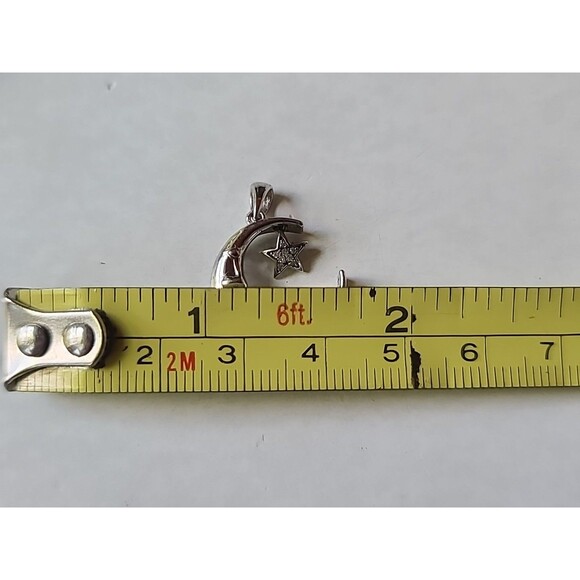 925 Sterling Silver Diamond Accents Moon And Stars Pendant Vintage - Picture 9 of 10